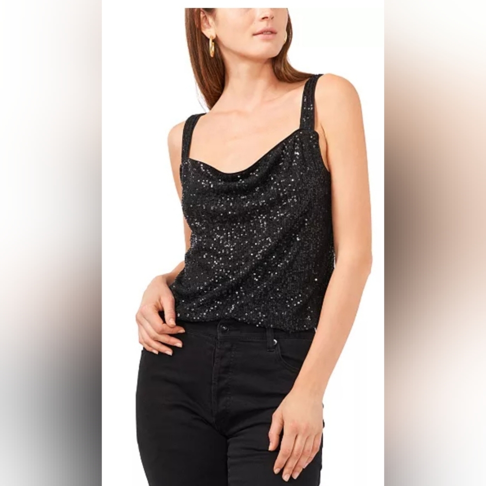 NWT/ 1. STATE / Black / size xl /women's sequins wide straps draped tank…